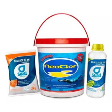 Imagem de Kit Limpeza Piscina Cloro 10 +1 Elevador Ph +1 Clarificante - NEOCLOR 