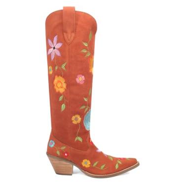 Imagem de Dingo Bota feminina casual floral floral acima do joelho salto médio 5-7,6 cm - laranja, Ferrugem, 36