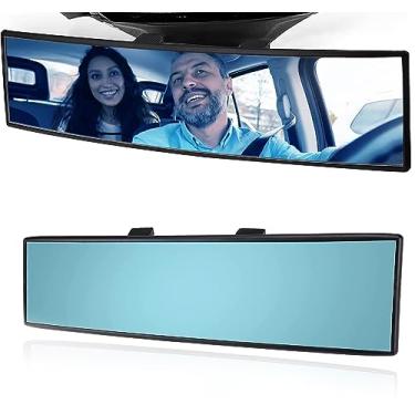 Imagem de OBTANIM Espelho retrovisor de carro de 10,6 polegadas HD vidro antirreflexo clipe panorâmico grande angular interior do carro retrovisor acessórios para carro SUV caminhões (azul)