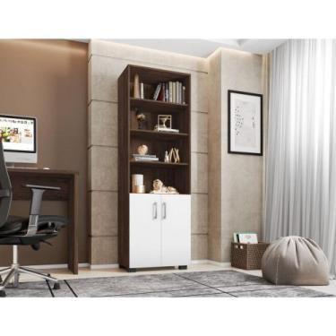 Imagem de Estante Livreiro 5 Prateleiras Cor Avelã E Portas Pequenas - Móveis Le