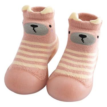 Imagem de Babycare Pantufas infantis para bebês meninos e meninas, sapatos de primeira caminhada, sola de borracha, antiderrapante, Rosa claro, 4.5-5 Toddler