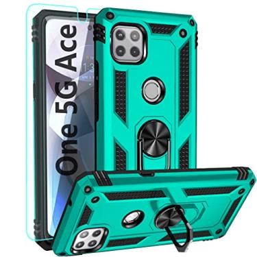 Imagem de Capa para Moto One 5G Ace, com protetor de tela HD, YZOK [nível militar] anel de suporte para carro capa protetora híbrida de policarbonato rígido macio TPU à prova de choque para Motorola Moto One 5G Ace (azul-petróleo)