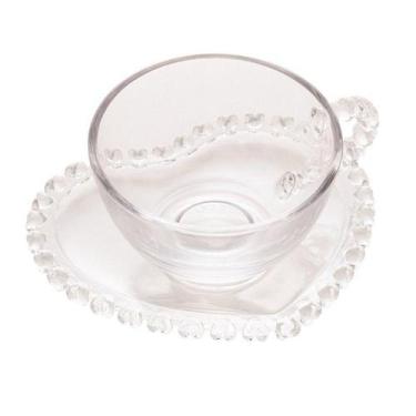 Imagem de Xícara de Chá de Cristal com Pires Coração 170ml - Lyor, Incolor