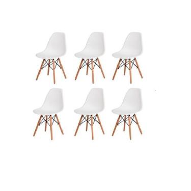Imagem de Kit 6 Cadeiras Eiffel Charles Eames Wood Base Madeira BRANCA - Univers