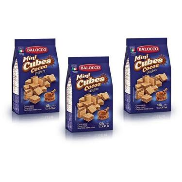 Imagem de Kit 3 biscoito wafer cocoa balocco mini cubo chocolate 125g