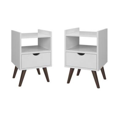 Imagem de Kit Duas Mesas De Cabeceira Quarto Retrô Pés Palito Com Nicho e 1 Gave