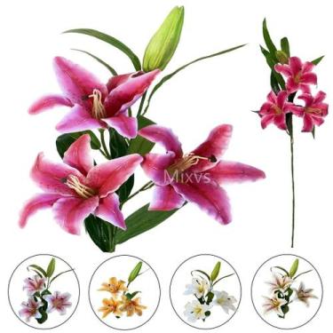 Imagem de Lírio Artificial Flor Buque 3 Flores Galho Toque Real Cores - Flores I