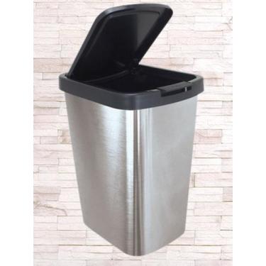 Imagem de Lixeira C/ Tampa Click Cesto 9 Litros Tipo Inox Prata Cozinha Banheiro