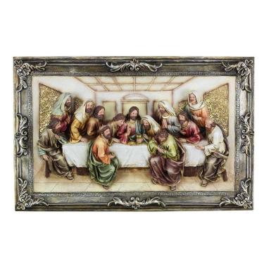 Imagem de Quadro Santa Ceia Páscoa Moldurado Rústico Em Resina 40Cm