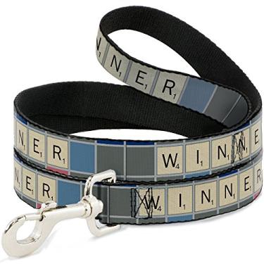Imagem de Buckle-Down Coleira estreita para cães Scrabble Winner Squares Grays/Blues/Pinks, 1,27 cm (1,25 cm)