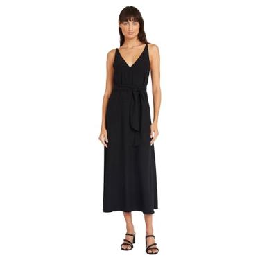 Imagem de Luxely Tecido sustentável | Vestidos femininos com alças finas e quadrados reversíveis com decote em V, Preto, GG