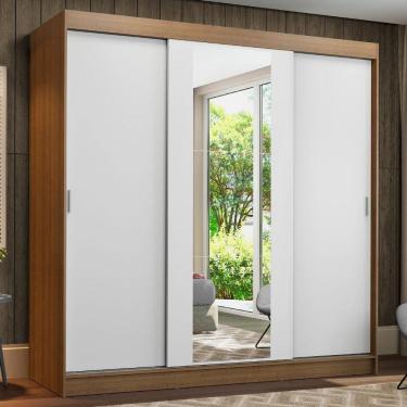 Imagem de Guarda-Roupa Casal Madesa Reno 3 Portas de Correr com Espelho - Rustic/Branco XV