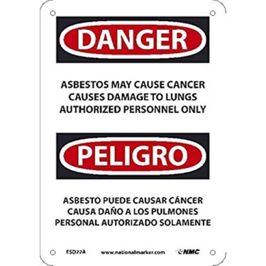 Imagem de NMC ESD22A Marcador nacional PELIGRO Sinal de amianto - Pode causar câncer causa danos aos pulmões apenas pessoal autorizado, 18 cm x 25 cm, alumínio 040