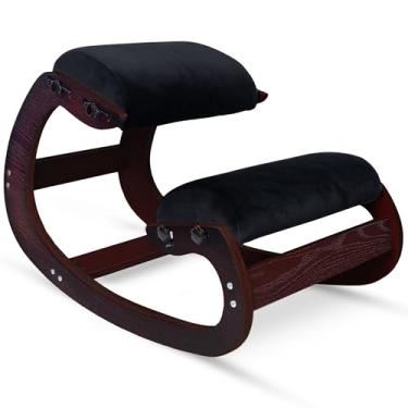 Imagem de Ecordesk Cadeira ergonômica para joelhos – espuma de látex natural – cadeira de postura para mesa com assento ajustável e joelheira, cadeira de balanço para postura vertical (nogueira)