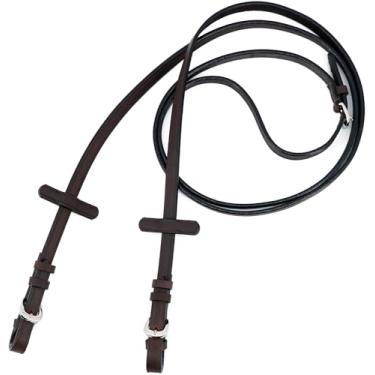 Imagem de Jeereal Rédeas inglesas com batentes manuais para cavalos | Rédeas de couro oleado pesado flexíveis e flexíveis para treinamento