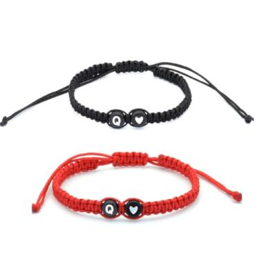 Imagem de Pulseiras de casal com inicial para mulheres e homens, pulseiras de coração trançadas feitas à mão, pulseiras com letras de melhor amigo para presente de 2 joias de aniversário, 0, Resina, Sem Pedra