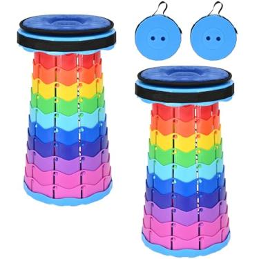 Imagem de FXKS Pacote com 2 bancos telescópicos portáteis dobráveis com almofada, banco dobrável retrátil, capacidade máxima de carga de 181 kg, bancos dobráveis portáteis para acampamento, caminhadas,