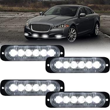 Imagem de XTAUTO Luz estroboscópica LED de aviso de emergência, 4 peças, universal, 12 V-24 V, 18 W, branca, 6 LEDs, montagem em superfície, farol de pisca, barra de luz estroboscópica à prova d'água para
