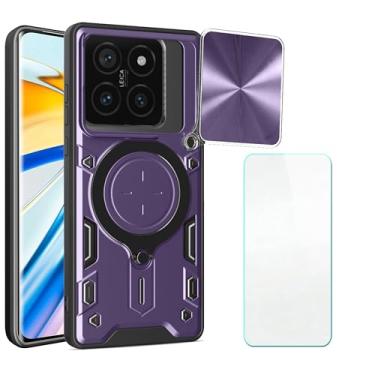 Imagem de CWEIYUSHU Capa compatível com Xiaomi 14T Pro 5G, compatível com Xiaomi 14T Pro 5G [protetor de tela] [PC rígido + silicone macio][suporte de anel] roxo