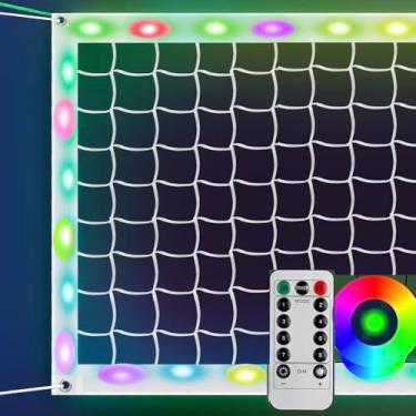 Imagem de CVT Rede de vôlei profissional led com cabo de aço, rede de vôlei portátil iluminada ao ar livre com controle remoto, rede de vôlei de badminton resistente que brilha no escuro para quintal