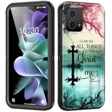 Imagem de BFUKVOU Capa para Moto G 5G 2024 com suporte embutido, à prova de choque/poeira/queda, 3 camadas, capa protetora de grau militar para Moto G 5G 2024/Moto G Play 5G 2024, versículos bíblicos Filipenses