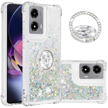 Imagem de Dinglijia Capa Slim Fit para Motorola G Stylus 5G 2024, capa de proteção contra queda de silicone com efeito areia movediça com glitter, tela e câmera para Moto G Stylus 5G 2024, WZ prata