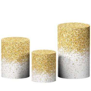 Imagem de Kit 3 Capas de Cilindro P M G Para Festa Sublimado Com Glitter Tecido Veste Fácil (Dourado com Glitter)