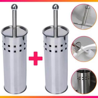 Imagem de Kit 2 Escovas Sanitária Vassoura Vaso Aço Inox Suporte Banheiro - Clin