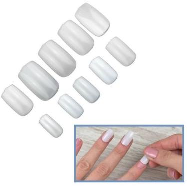Imagem de Kit 100 unhas postiças inteiras quadrada natural realista - MERZERRA
