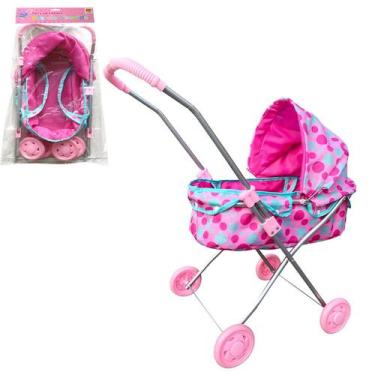 Imagem de Carrinho Boneca Reborn Passeio Metal Menina Rosa Berço - DM Toys