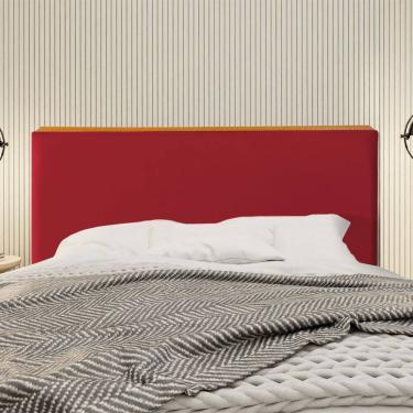 Imagem de Cabeceira Cama Box Queen 1,60m Estofada Detalhe em Madeira Java Veludo Vermelho