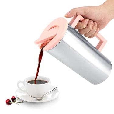 Imagem de Jarra de água, 1800 Ml de Aço Inoxidável de Aço Inoxidável Copo de Suco de Suco de Suco de Suco de Bebida Dispensadores de Geladeira Jarro de Jarro de Jarro Com Alça para a (Rosa)