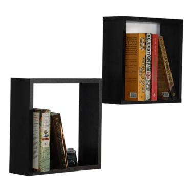 Imagem de Kit 2 Nichos Prateleira Quadrado 30x10x30 Decoração - Preto