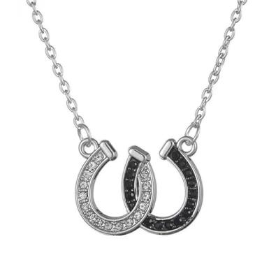 Imagem de ONLYJUMP Colar de ferradura para mulheres Western Double U Horseshoe Colar delicado strass ferradura pingente de cavalo joias presentes, Large, Liga de aço, Zircônia cúbica