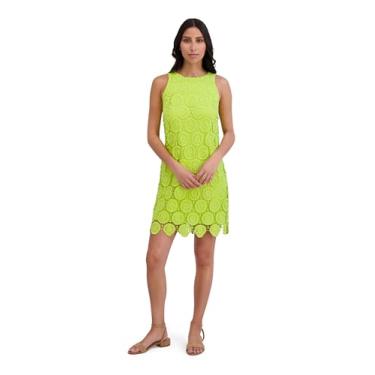 Imagem de London Times Vestido feminino elegante floral de crochê na altura do joelho, sem mangas, justo, coquetel, ocasião, Limão selvagem, 38