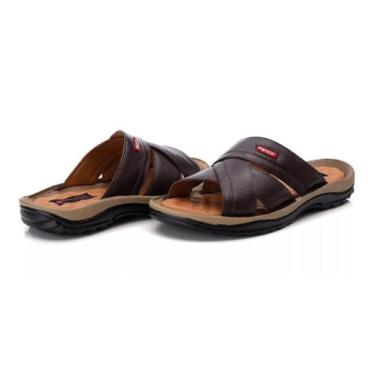 Imagem de Chinelo Comfort Masculino Em Couro Preto 807 - Ranster, Café, 37