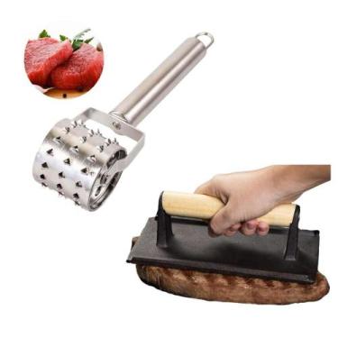 Imagem de Kit Churrasco Hambúrguer Carne Prensa Rolo Amassiador 2 Pçs - Grill & 