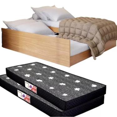 Imagem de Cama Solteiro 100% MDF Bicama Vira Casal Incluso 2 Colchões 3 em 1 Res