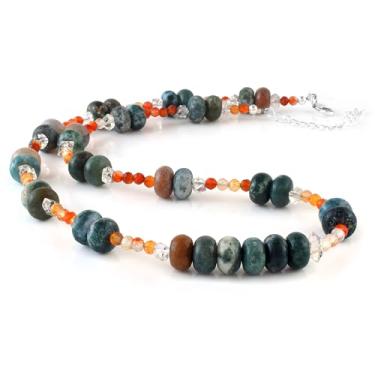 Imagem de Vatslacreations Colar gargantilha feminina com contas, joia de praia boho colorida, colar de surfista de pedra natural com fecho lagosta de prata esterlina 925 e corrente ajustável, 50 CM, Gema