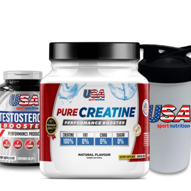 Imagem de Creatina pura americana + testosterona booster americana + coqueteleira marca usa sport nutrition