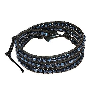 Imagem de AeraVida Pulseira de couro boêmio com várias camadas de musa preta escura com contas tribais | Pulseira feminina moderna | Acessório Coachella, Couro