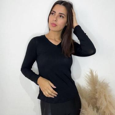 Imagem de Blusa de frio Feminina Gola V Manga Longa basica Segunda Pele inverno 