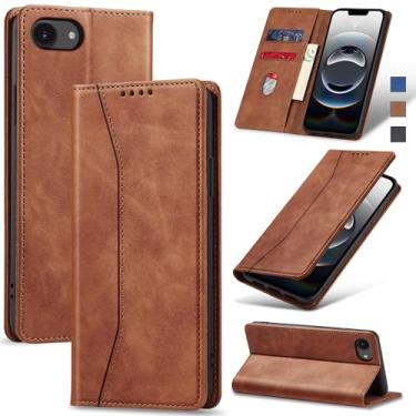 Imagem de Jasonyu Flip Carteira Capa para iPhone 16E,Capinha Folio Magnética de Couro com Suporte para Cartão,Suporte para Chute - Protetora Durável de TPU à Prova de Choque para Telefone,Marrom