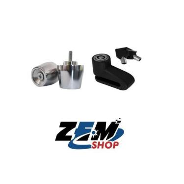 Imagem de KIT Trava de Disco Moto Anti Furto Cadeado E 2 Pesos de guidão cromado