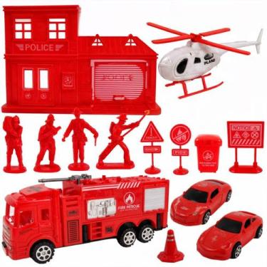 Imagem de Brinquedo kit bombeiro caminhão quartel infantil completo - Marca