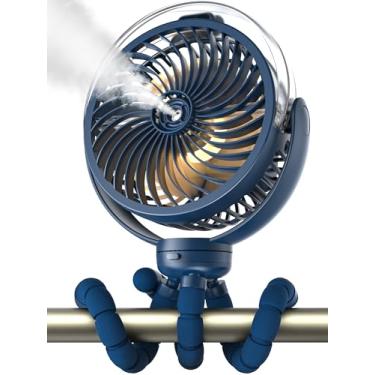 Imagem de Ventilador de carrinho de bebê, ventilador portátil operado por bateria de 6000 mAh com luz e rotação de 360°, ventilador pessoal com tripé flexível para bebê, escritório, viagem, esteira, ao ar livre