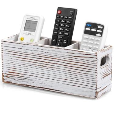 Imagem de DRASTAR Suporte de controle remoto de parede, suporte de controle remoto com 3 compartimentos, suporte para cama, suporte de controle remoto de cabeceira, retrô branco