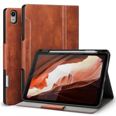 Imagem de Capa Antbox para iPad Air M3 (2025)/M2 (2024) 11”, iPad Air 5ª/4ª geração 10,9”, de couro vegano, com suporte para lápis, ângulo de digitação, hibernar/despertar automático, suporte múltiplo (marrom)