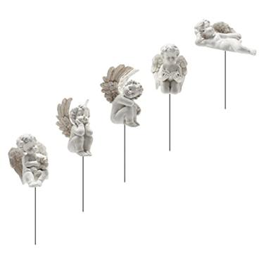 Imagem de 5 Unidades Arranjo De Flores Cupido Estacas Decorativas De Jardim Estatueta Estaca Decoração Querubim Estaca De Quintal De Anjo Guardião Mini Resina Sintética Bebê Bastão De Flores