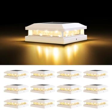 Imagem de Luzes de poste solares ao ar livre 12 pacotes, luzes de poste de cerca solar à prova d'água, luzes brancas de tampa de deck alimentadas por energia solar com 3000K/6000K para jardim, pátio, varanda